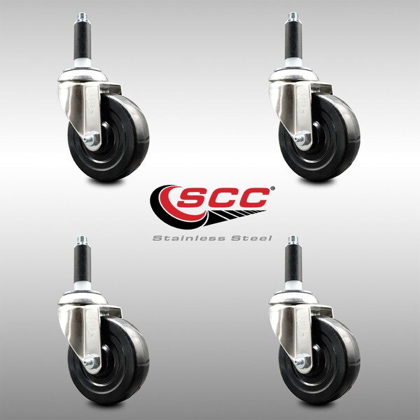 4 Inch 316SS Hard Rubber Wheel Swivel 3/4 Inch Expanding Stem Caster Set SCC